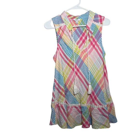 Crown & Ivy Tank Top Women's Medium Plaid V-Neck Tassel Colorful Shirt - Picture 1 of 9